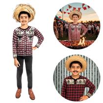 Camiseta Infantil Cordel Encantado Xadrez Camiseta Infantil Cordel Encantado Xadrez