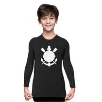 Camiseta Infantil Corinthians Manga Longa Preta Unissex