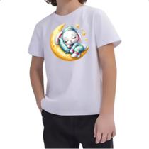 Camiseta Infantil Cute Coelho dormindo na Lua Camiseta Infantil Cute Coelho dormindo na Lua