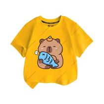 Camiseta Infantil De Manga Curta Com Estampa Capivara Fofa Para Meninos E Meninas Tendência De Verão