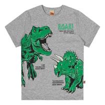 Camiseta Infantil Dinos T-Rex E Triceratops Brilha Escuro