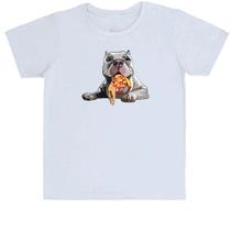 Camiseta Infantil Divertida Cachorro comendo pizza