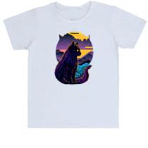 Camiseta Infantil Divertida Gato silhoueta sunset