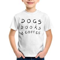 Camiseta Infantil Dogs Books and Coffee - Foca na Moda