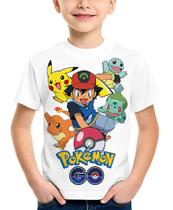 Camiseta Infantil e Adulto Pokemon Ash Pikachu Charizard