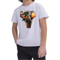 Camiseta Infantil Elefante africano paisagem corporal