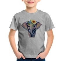 Camiseta Infantil Elefante E Flores - Foca na Moda