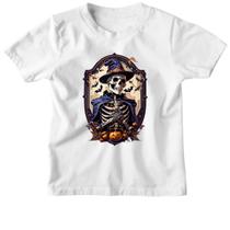 Camiseta Infantil Esqueleto Halloween Celebracao Logo