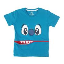 Camiseta Infantil Fantasia Azul Zíper Abre Boca Carnaval Minideia