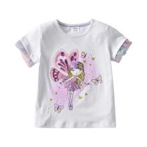 Camiseta Infantil Feminina Com Babados E Manga Curta De Borboleta Elfo, Blusa Casual De Verão Com Camiseta Infantil Feminina Com Babados E Manga Curta De Borboleta Elfo, Blusa Casual De Verão Com