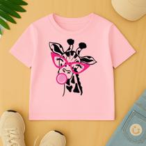 Camiseta Infantil Feminina Estamp Girafa Chiclete Menina Garota Escola 100 % Algodão Fio Penteado
