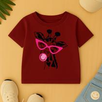 Camiseta Infantil Feminina Estamp Girafa Chiclete Menina Garota Escola 100 % Algodão Fio Penteado