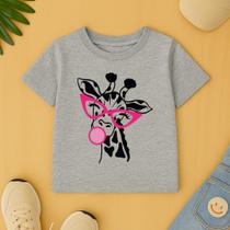 Camiseta Infantil Feminina Estamp Girafa Chiclete Menina Garota Escola 100 % Algodão Fio Penteado