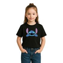 Camiseta Infantil Feminina Estampada Stitch Algodão Novidade
