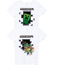 Camiseta Infantil Game Minecraft Kit Com 2 Peças cor branca