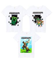 Camiseta Infantil Game Minecraft Kit Com 3 Peças