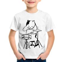 Camiseta Infantil Gato Baterista - Foca na Moda