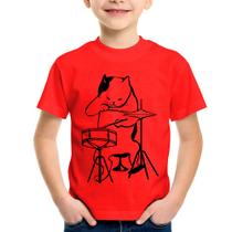 Camiseta Infantil Gato Baterista - Foca na Moda