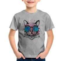 Camiseta Infantil Gato de Óculos Psicodélico - Foca na Moda