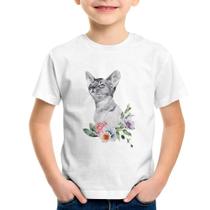 Camiseta Infantil Gato e Flores - Foca na Moda