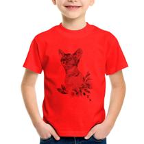 Camiseta Infantil Gato e Flores - Foca na Moda