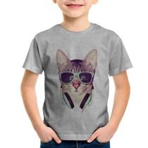 Camiseta Infantil Gato Headphone - Foca na Moda
