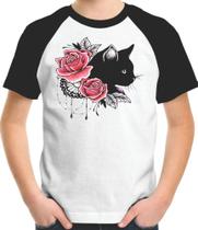 Camiseta Infantil Gato Nas Rosas