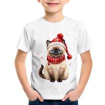 Camiseta Infantil Gato Natalino Gorro e Cachecol - Foca na Moda