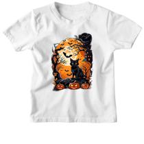 Camiseta Infantil Gato Preto Halloween Lua Cheia
