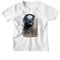 Camiseta Infantil Gato preto na lua cheia