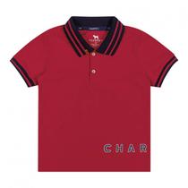 Camiseta Infantil Gola Polo Charpey Vermelho Detalhe Azul Manga Curta Masculina
