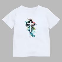 Camiseta Infantil Gola Redonda Manga Curta Estampada Fé Cruz