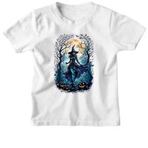 Camiseta Infantil Halloween Bruxa Noite Lua Cheia