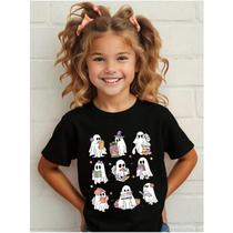 Camiseta Infantil Halloween Estampa Fantasma Livros 665 Assustadora Doces e Travessuras