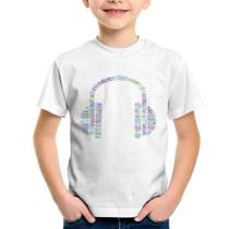 Camiseta Infantil Headphone Palavras - Foca na Moda