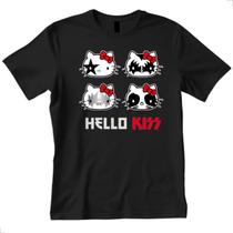 Camiseta Infantil Hello Kitty Rock Banda Kiss Divertida