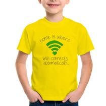 Camiseta Infantil Home Is Where Wifi Connects Automatically - Foca na Moda