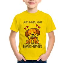 Camiseta Infantil Just A Girl Who Loves Puppies - Foca na Moda