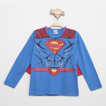 Camiseta Infantil Kamylus com Capa Liga da Justiça Superman Menino