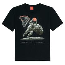 Camiseta Infantil Kyly em Algodão Estampa Basquete cor Preta