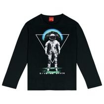 Camiseta Infantil Kyly Manga Longa Astronauta Masculina Blusa de Frio Outono Inverno Algodão Tam 10 a 16