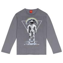 Camiseta Infantil Kyly Manga Longa Astronauta Masculina Blusa de Frio Outono Inverno Algodão Tam 4 a 8