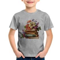 Camiseta Infantil Livros e Flores Vintage - Foca na Moda