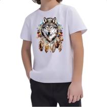 Camiseta Infantil Lobo Nativo Americano Camiseta Infantil Lobo Nativo Americano