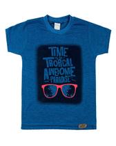 Camiseta Infantil Malha Deep Mescla Time to go Tropical - Azul