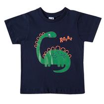 Camiseta Infantil Manga Curta Azul Marinho Dinossauro