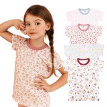 Camiseta infantil Manga Curta Bebe Menina Kit 4 peças Estampas Sortidas Tamanho 1, 2 e 3 Macia, Conforto e Estilo Diário Baby Deluxe Camiseta infantil Manga Curta Bebe Menina Kit 4 peças Estampas Sortidas Tamanho 1, 2 e 3 Macia, Conforto e Estilo Diário Baby Deluxe