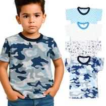Camiseta infantil Manga Curta Bebe Menino Kit 4 peças Estampas Sortidas tamanho 1, 2 e 3 Macia, Conforto e Estilo Diário Baby Deluxe Camiseta infantil Manga Curta Bebe Menino Kit 4 peças Estampas Sortidas tamanho 1, 2 e 3 Macia, Conforto e Estilo Diário Baby Deluxe