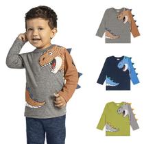 Camiseta Infantil Manga Longa Dinossauro Menino 100% Algodão - Brandili