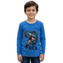 Camiseta Infantil Manga Longa Estampa T-Rex Meninos Luxo -